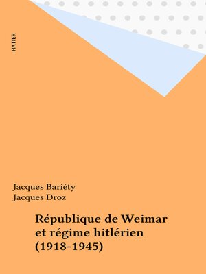 cover image of République de Weimar et régime hitlérien (1918-1945)